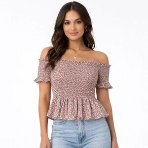 Jun & Ivy Women's Smock Floral Pink & White Flowy Crop Top Size XL